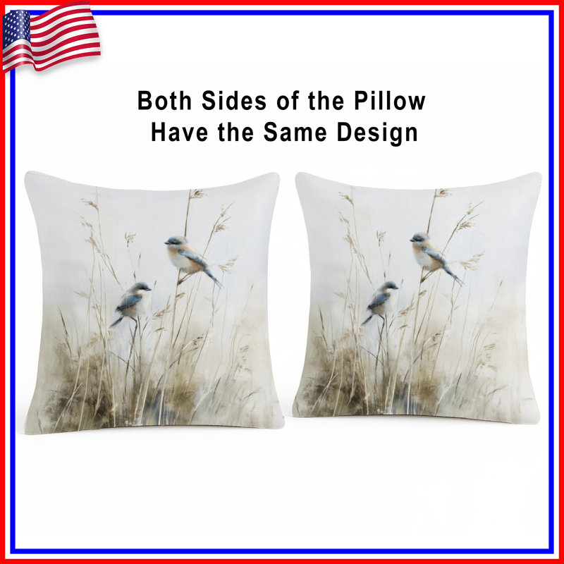 Coussin décoratif oiseaux, oreillers animaux, 18 po x 18 po