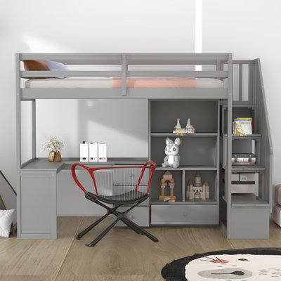 Lit mezzanine simple à 4 tiroirs avec bureau intégré Goran par Harriet Bee