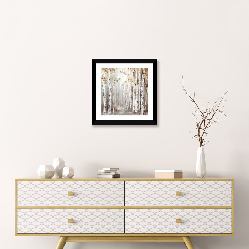 «Sunset Birch Forest III» - reproduction, H 16 po x l 16 po x p 1 po, Papier noir
