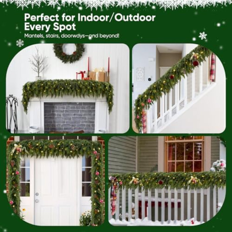 2 pièces 9 pi guirlande de Noël avec lumières, Real Touch Cedar Garland, 72" L