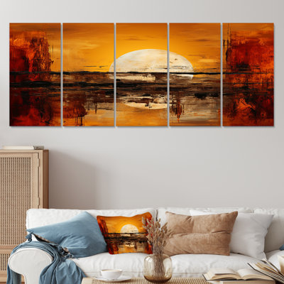 «Moon Sunset Farmhouse Meadow» - ensemble d'art mural 5 pièces