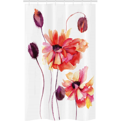 Schmaler Duschvorhang, Aquarell Mohnblumen-Knospen, Blume, Peach Scarlet Lila