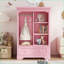 Armoire pour enfants avec tablettes ouvertes, tringle suspendue et amp; Tiroir | Profil bas | Rose | Panneau de particules et panneau de fibres à densité moyenne