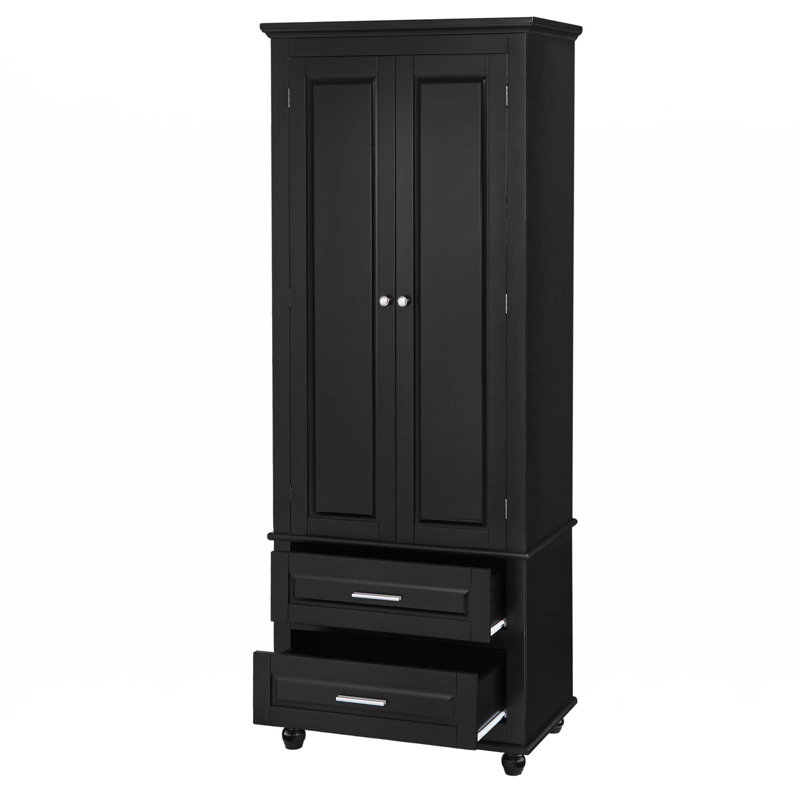 Tall Storage Cabinet With Two Drawers, Black