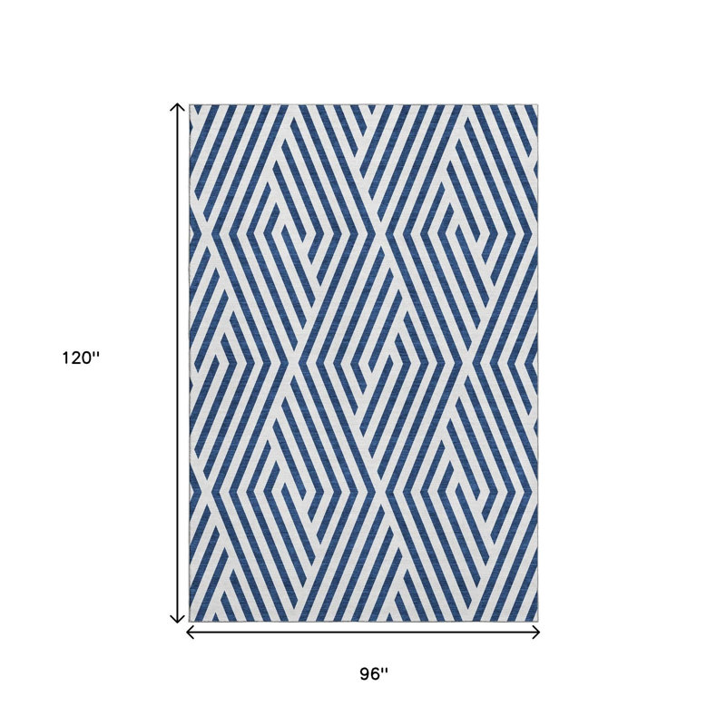 Tapis lavable géométrique bleu marine et ivoire 8 pi x 10 pi avec protection UV