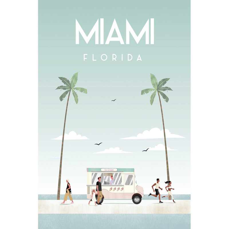 «Illustrated Miami Beach I» par Arctic Frame - reproduction sur toile tendue, H 18 po x l 12 po x P 1,25 po