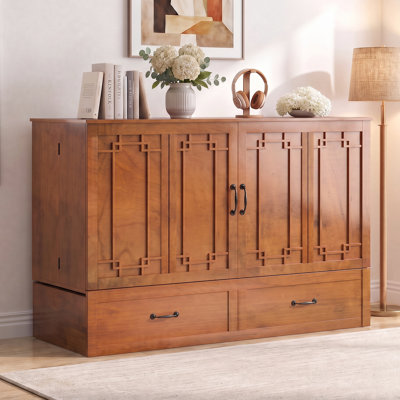 Murphy Bed Queen With Charging Station & Drawer, Cherry
