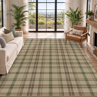 Tapis d'extérieur Easy Jute 8 x 10 - Sage vert beige ferme Tartan