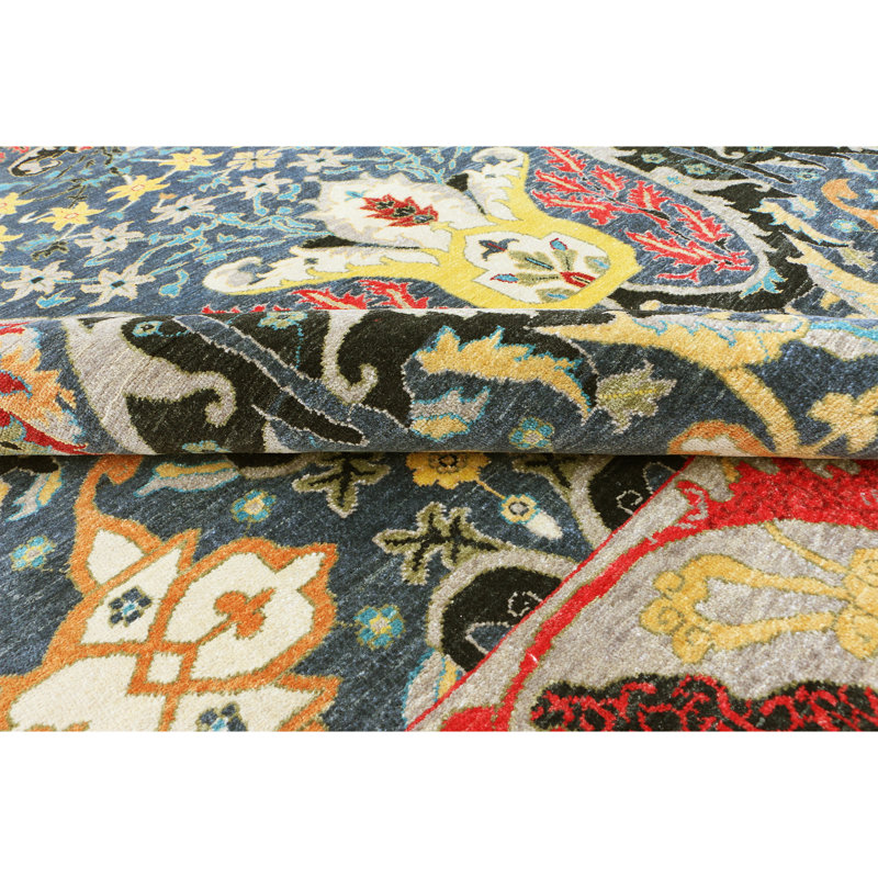 Hand Knotted Wool Geometric Area Rug in Blue/Beige/Red, Rectangle 9' x 12'