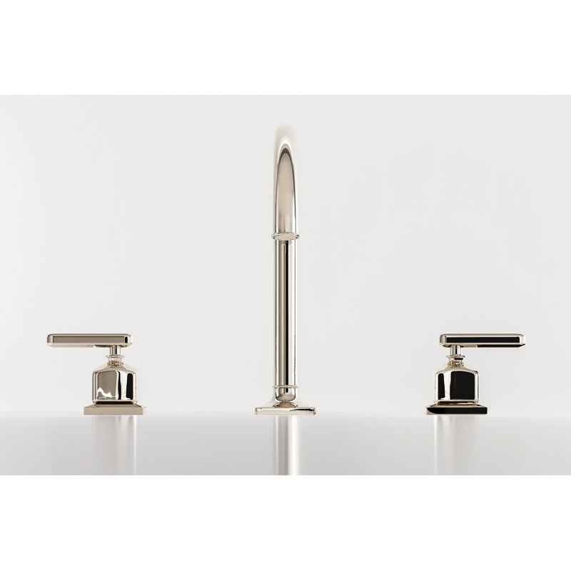 Apothecary Widespread Lavatory Faucet With C-Spout, Lever, Polished Nickel