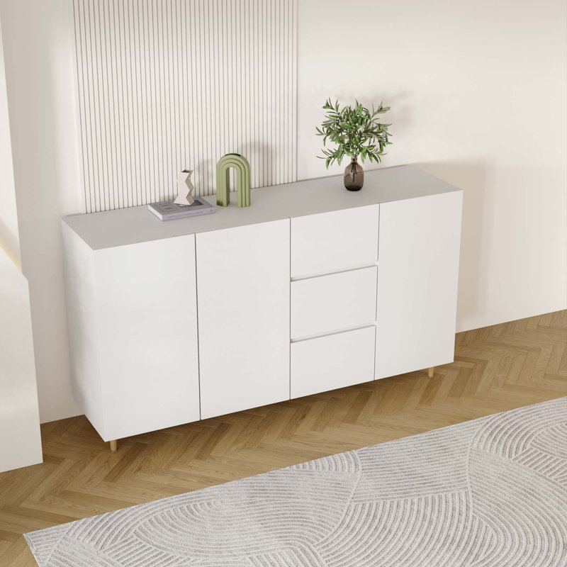 Armoire latérale polyvalente avec beaucoup de rangement, Blanc