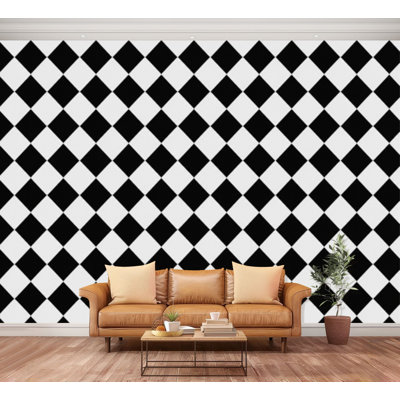 Wall Mural Peel and Stick Black white checkered modern mosaic geometric chess retro abstract Large Wallpaper Self-Adhesive Removable Contact Paper Wall Decor for Living Room Bedroom Nursery 100"H x 144"W