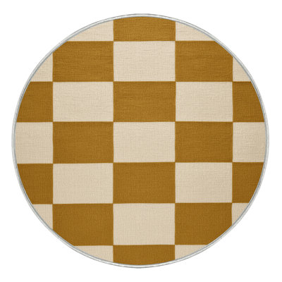 Machine Washable Checkered Beige Area Rug
