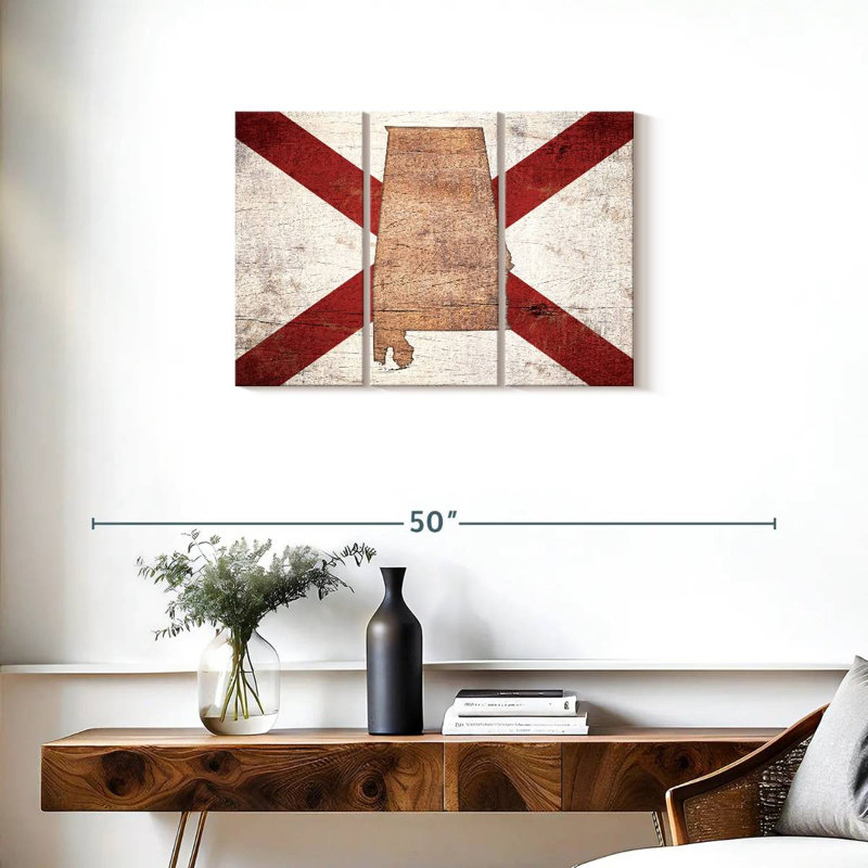 «State Map over Alabama Flag», impression sur toile tendue 3 pièces, H 20 po x l 33 po x P 1,25 po