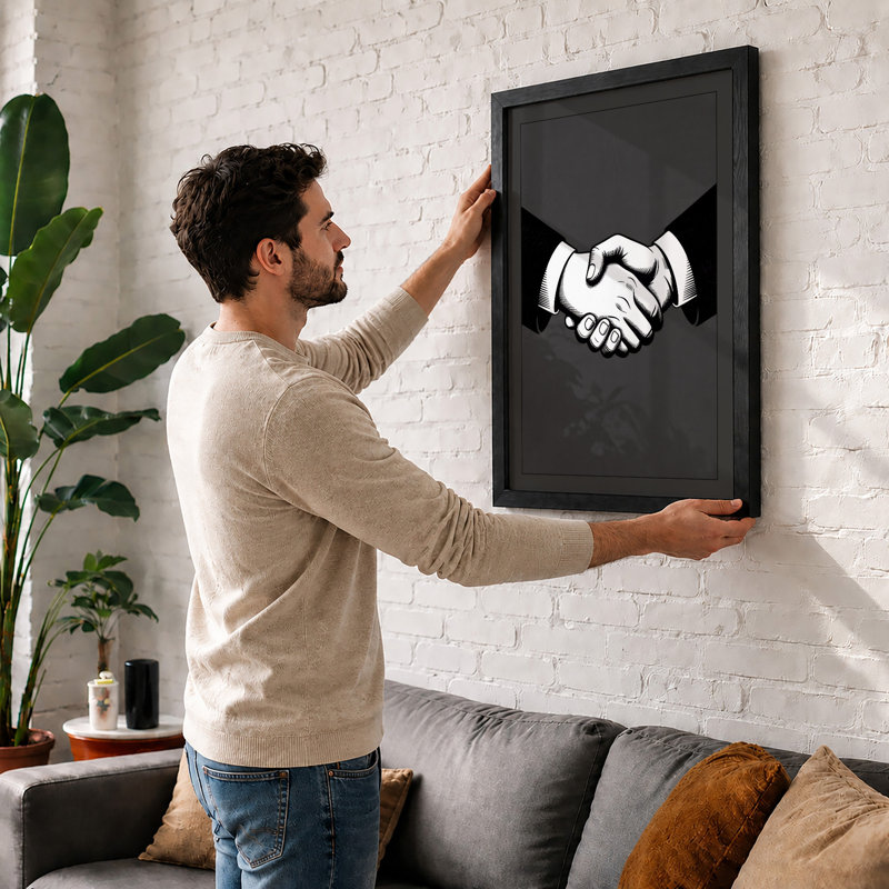 Hands in Agreement Minimalist - Framed Print, A1 - 84.1 x 59.4 cm, Black