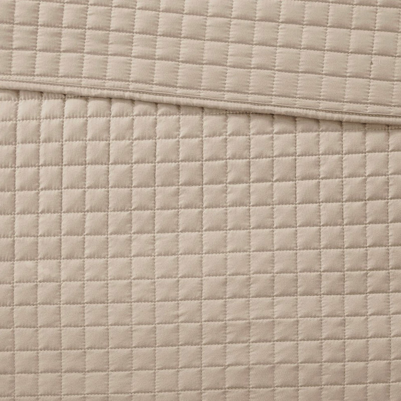 Literie 3 pièces réversible kaki pour lit double / grand lit - Aspect, ingrédient à carreaux carrés, chiffon lavable à la machine