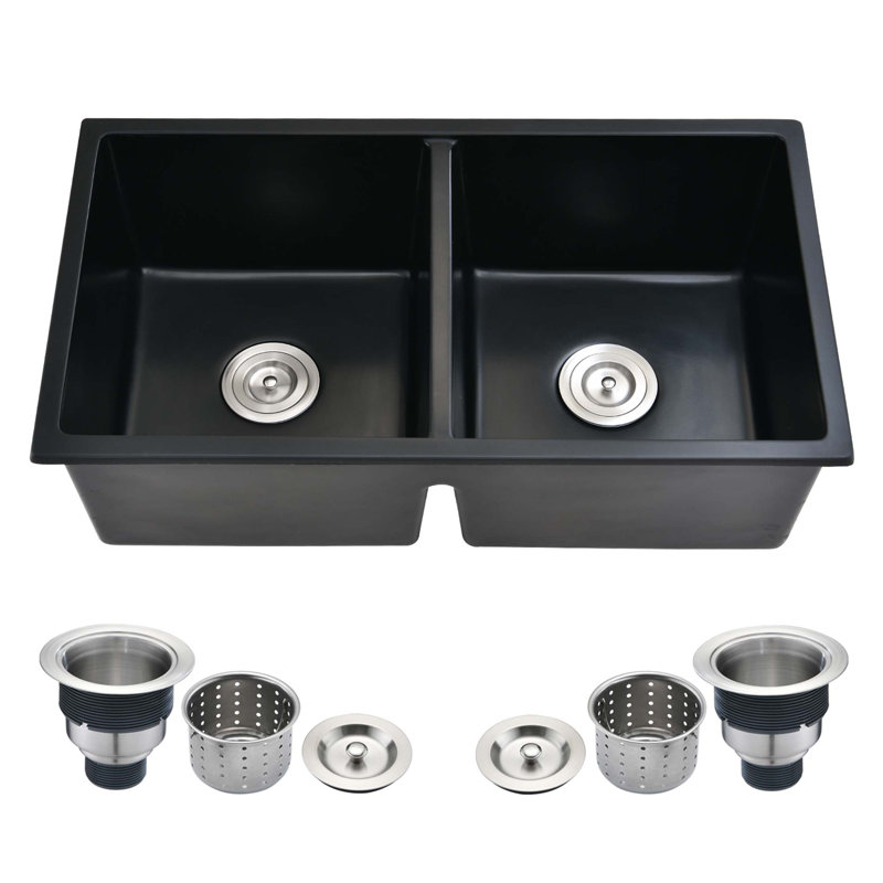 Évier de cuisine à double cuve encastrable 32 po x l 18 po avec crépine