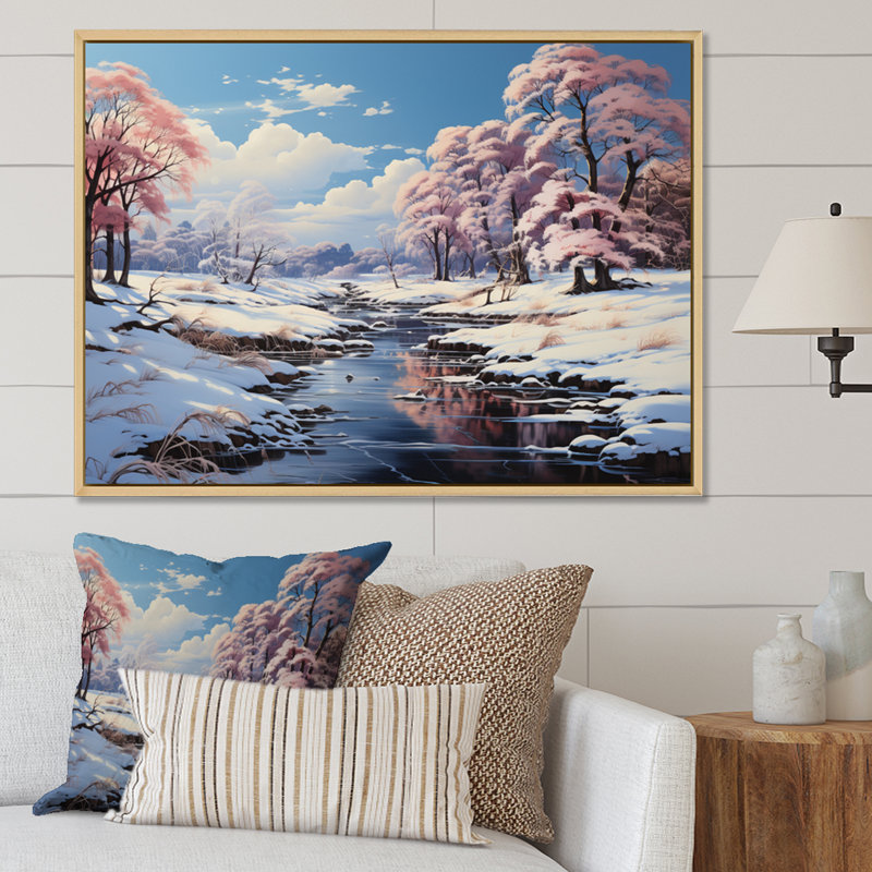 Winter Rivier Tranquility II, reproduction d'art sur toile, Cadre naturel flottant, H 30 po x l 40 po x P 1,5 po