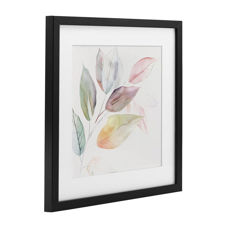 «Light Pastel Leaves», reproduction encadrée sous verre, design par Raymond Powers, H 13 po x l 13 po, Cadre noir minuit