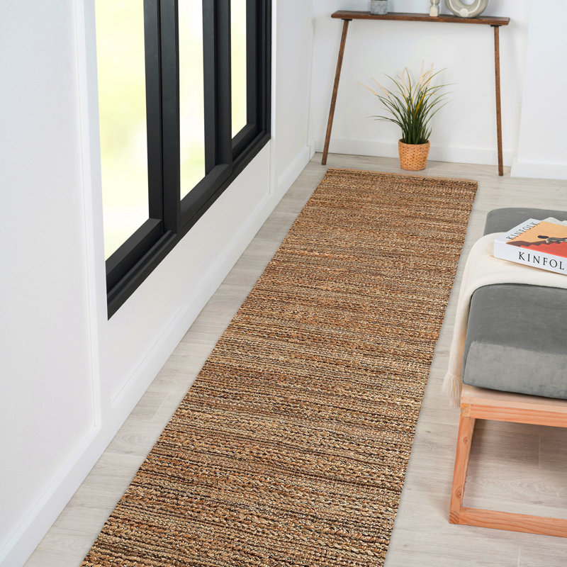 Modern Farmhouse Handmade Natural Fiber Jute Indoor Area Rug with Cotton Backing, Runner 2'6" x 7'9", Brown/Tan