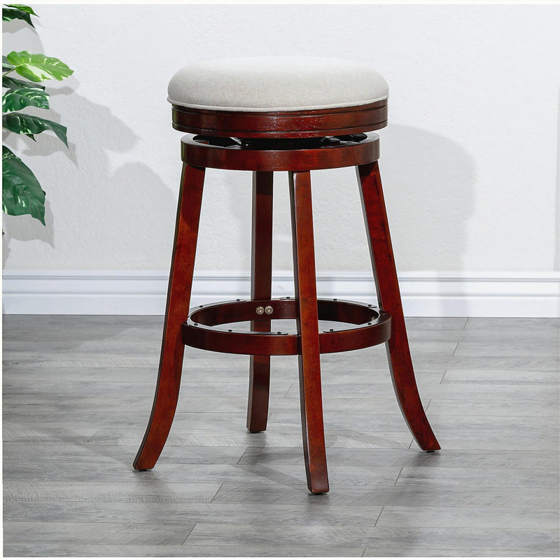 Tabouret de bar 24 po couleur cerise, siège en tissu beige