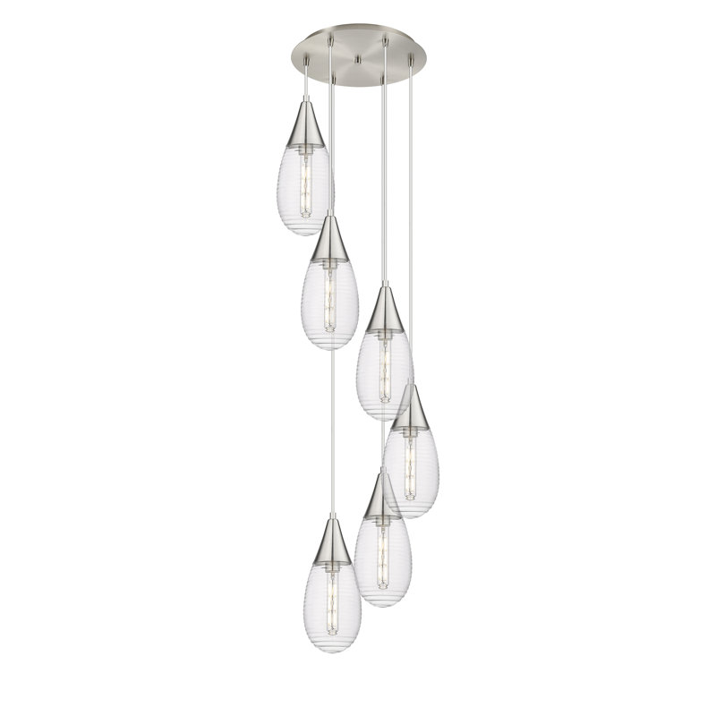 Radel 6 - Light Cluster Pendant, Striped Clear, Brushed Satin Nickel