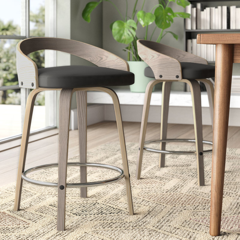 2 Piece Minda Swivel Stool, Black/Light Gray, Counter Stool (24" Seat Height)