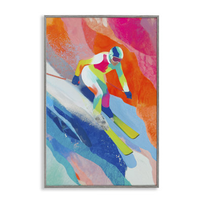 Skiing Down Neon Slopes Framed Giclee, design by Chromatic Storm Studio