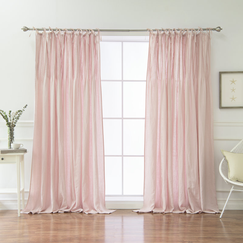 Aard Linen Semi Sheer Curtain Single Panel, Pink