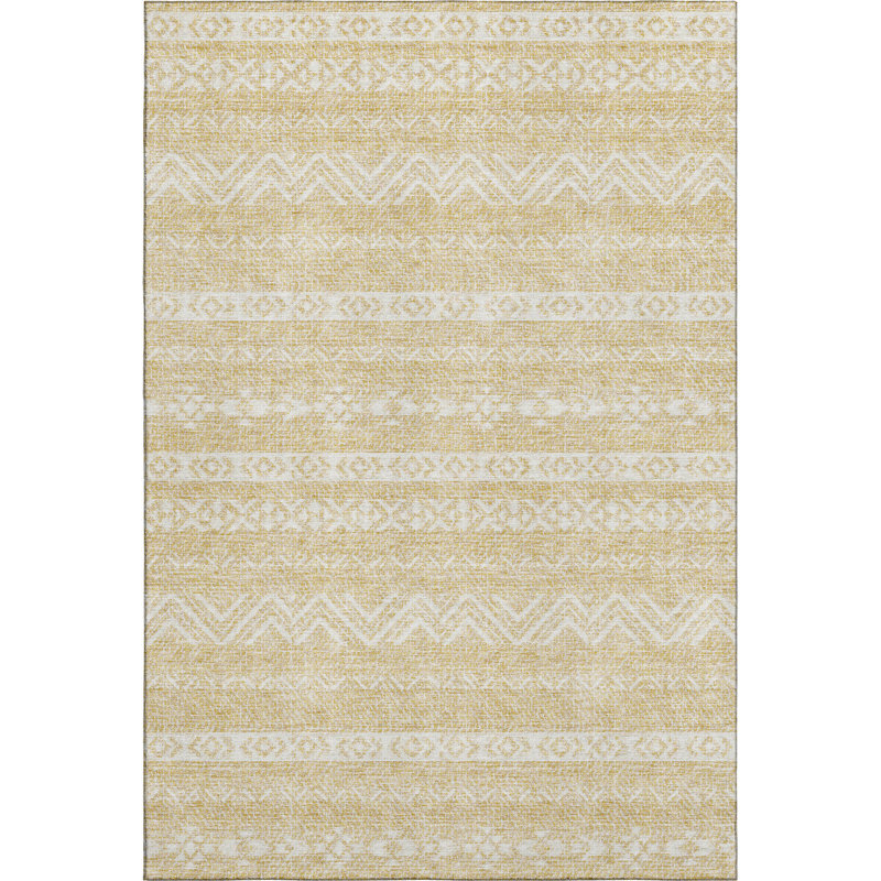 Premium Machine Washable Prisco Gold Rug, Rectangle 8' x 10'