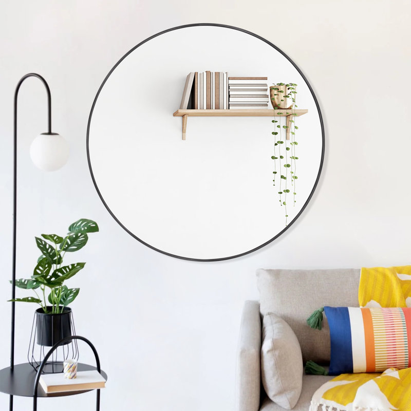 Modern Round Framed Wall Mounted Mirror, 36" x 36", Black