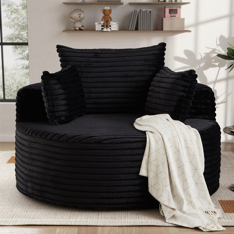 Lozena  49" Corduroy Upholstered Barrel Chair, Oversized Round Compression Chaise Lounge, No Assembly Required