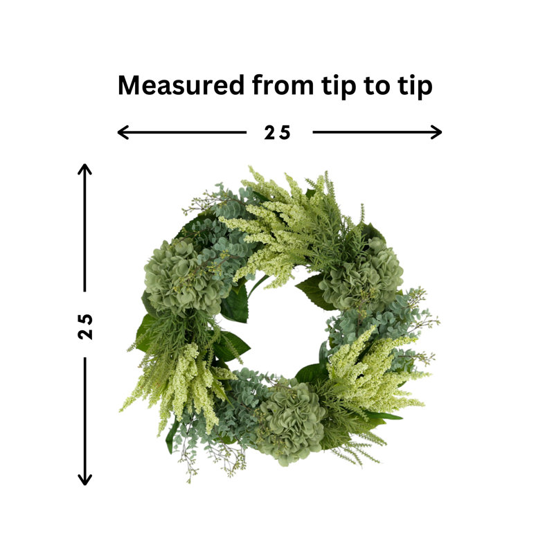 24" Hydrangea, Heather And Eucalyptus Wreath, Green/White