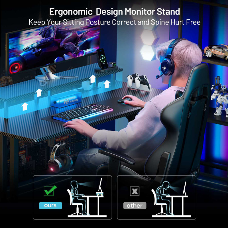 Metal Base Computer Desk with Power Outlet, 74cm H x 160cm W x 60cm D