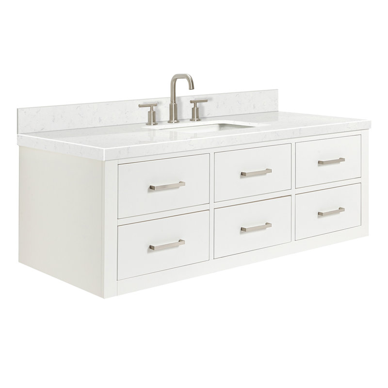 4_ARIEL Hutton 60 Single Sink Bathroom Vanity with Carrara White Quartz, White, Brushed Nickel, 54"