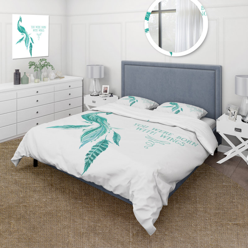 Mystic Mint Bird You Were Born With Wings - Ensemble de housse de couette traditionnel - Microfibre de polyester