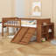 Children Platform Bed with Guardrail, Slide & Storage Shelves-519205729