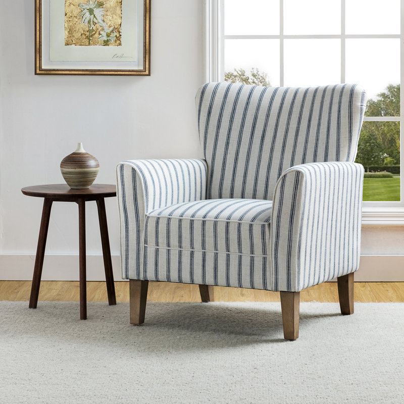 Fauteuil en polyester l 31 po avec pieds en bois massif Arching, 100 % polyester bleu marine