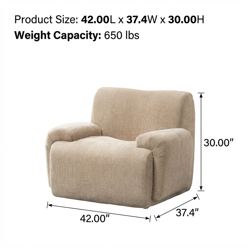 Fauteuil d'appoint large à rayures verticales en chenille