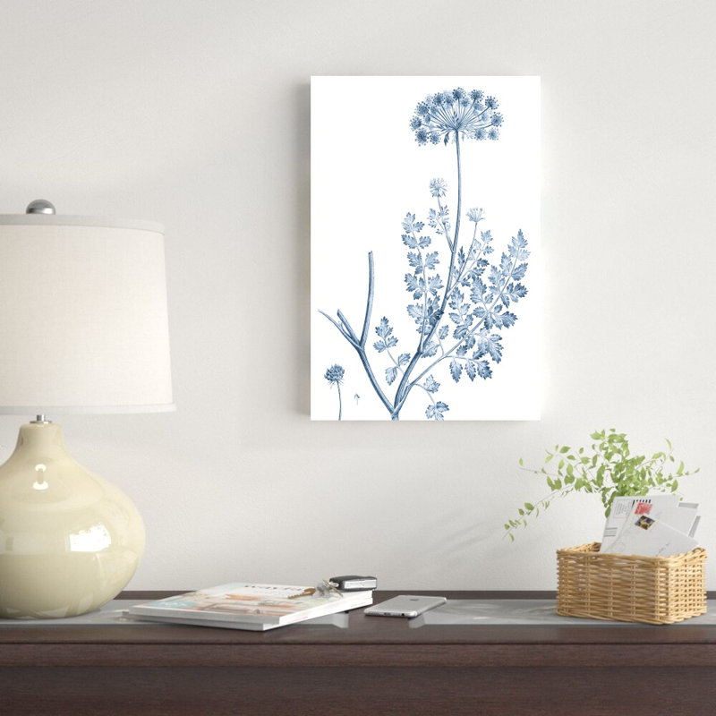 «Antique Botanical In Blue V» par Vision Studio - impression sur toile tendue, H 18 po x l 12 po