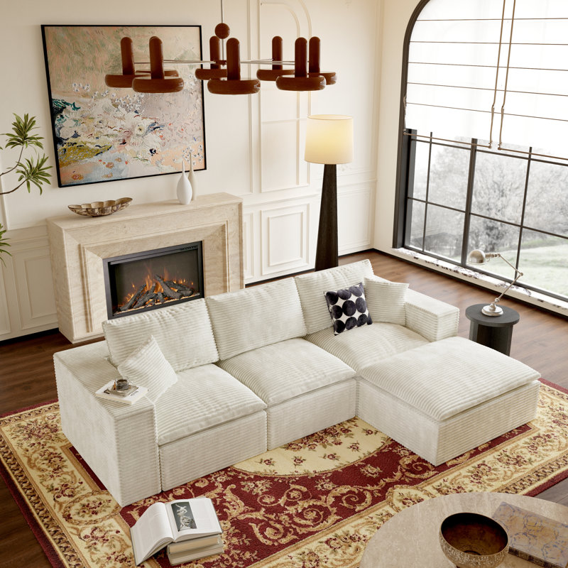 Boneless 4 - Piece No Assembly Required Upholstery Boneless Sofa, Free Combination Cloud Sectional Couch with L-Shape Chaise, Deep Seat Modular Sofa for Living Room Bedroom