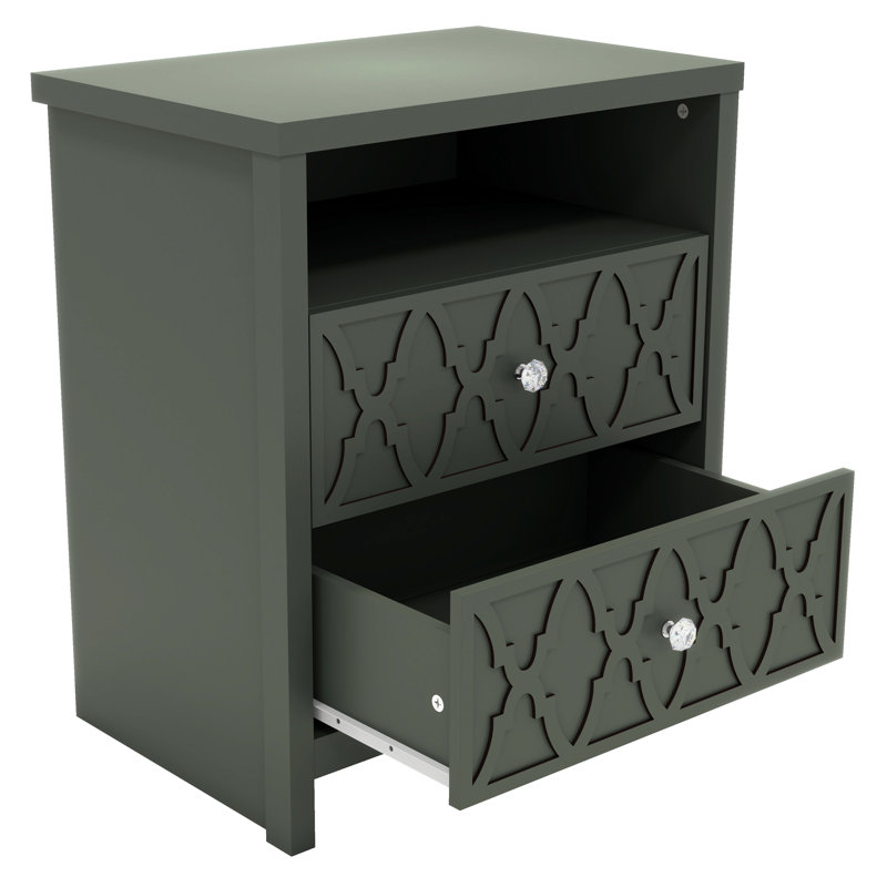 Table de chevet 2 tiroirs avec rangement 26,8 po Wat bord, Vert, Individuel