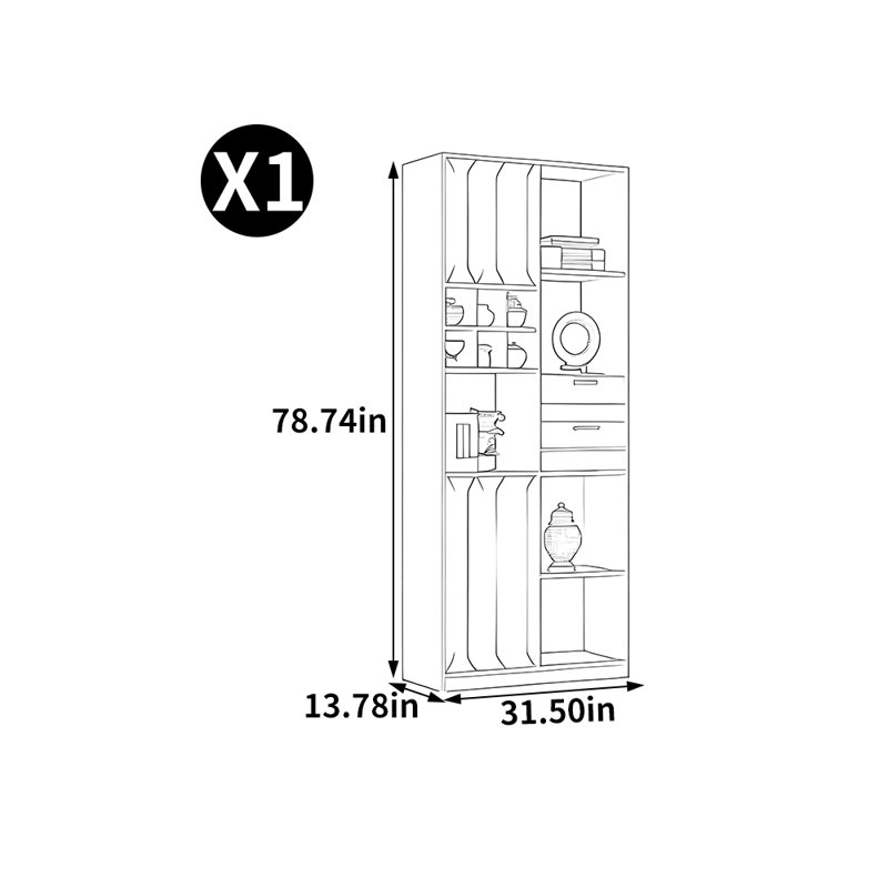 Bibliothèque de style chinois, H 78,74 po x l 31,5 po x P 13,78 po