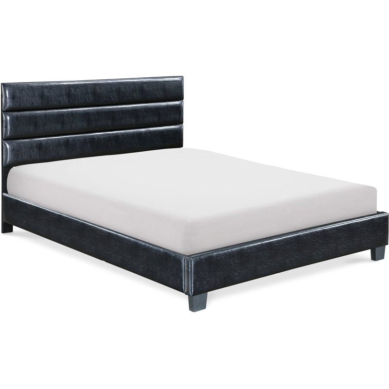 Hudson ClickDecor Hudson Upholstered Platform Bed with Straight Tufted Headboard, Black, Queen
