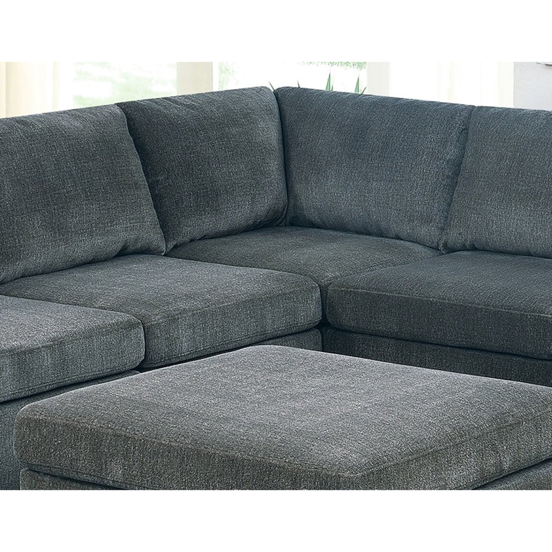 Canapé modulaire 9 pièces en chenille grise d'aspect classique et de conception modulaire pour le salon, 3 canapés d'angle, 4 fauteuils sans accoudoirs, 2 coussins de dossier, dossier