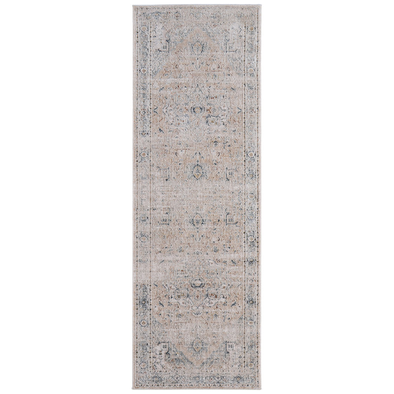 Tapis oriental rectangulaire en polyester tissé à la machine Maximiano, Tapis de couloir 2 pi 6 po x 7 pi 3 po