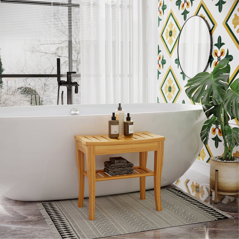 Long tabouret de spa avec rangement - crée une expérience de douche luxueuse avec tablette de 20,13 po compacte et sécuritaire pour la salle de bain