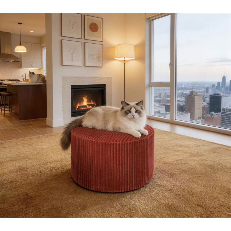 Repose-pieds plein Corduroy Upholstery, Rouge