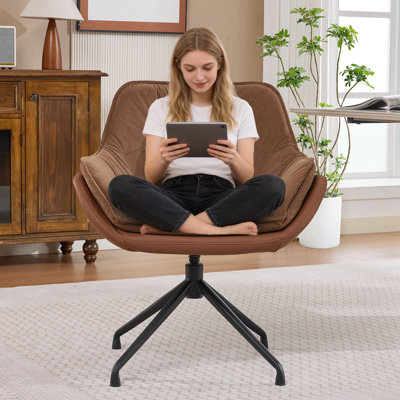 Fauteuil d'appoint ergonomique pivotant et rembourré brun pour la salle à manger, la cuisine et le bureau à domicile