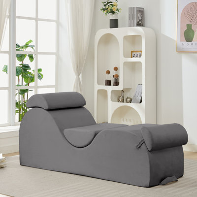 Wrought Studio Velvet Curved Yoga Chaise Lounge with Headrest for Stretching Relaxation & Exercise